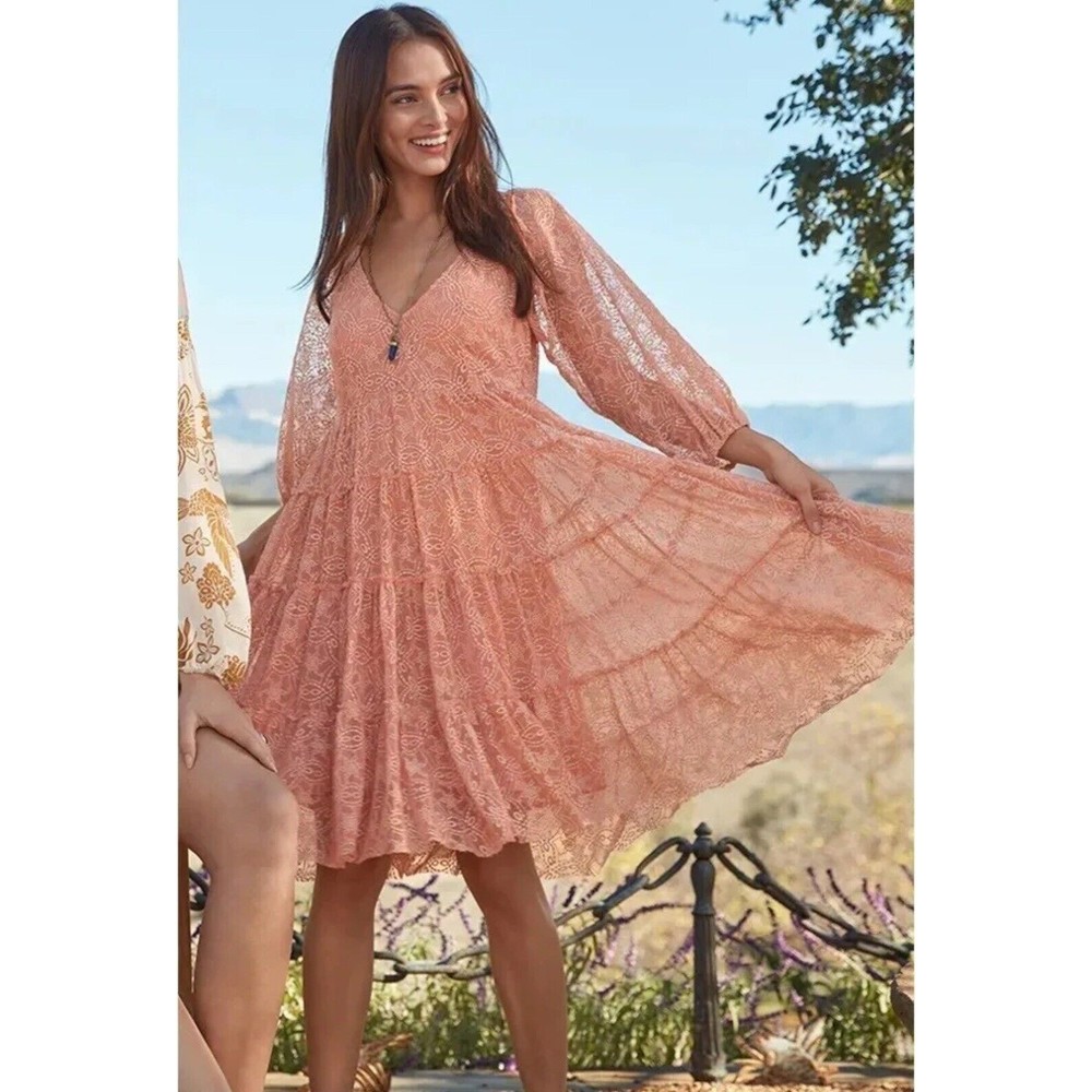 NWT Johnny Was 3J Workshop JWLA Biya CHELLY Embroidered Tiered Mesh Dress XS